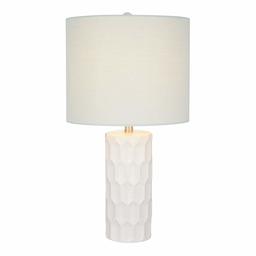 Amazon Brand – Ravenna Home Mid Century Modern White Ceramic Table Lamp With LED Light Bulb - 21 Inches, Light Blue Linen Shade