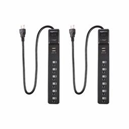 AmazonBasics Regleta con protección contra sobretensiones, 6 enchufes y 2 puertos USB - 500 J, negro, paquete de 2
