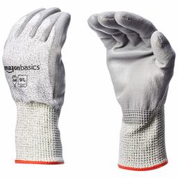 AmazonBasics – Guantes de trabajo con revestimiento de poliuretano (nivel de corte A4) resistente a cortes, pantalla táctil, sal y pimienta, 12/XXXL, Salt & Pepper