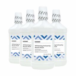 Amazon Brand - Solimo Whitening Anticavity Mouthwash, 16 Fluid Ounce (Pack of 4)