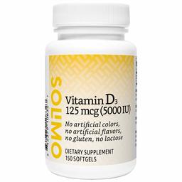 Amazon Brand - Solimo Vitamin D3 125 mcg (5000 IU), 150 Softgels, Five Month Supply