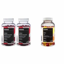 Amazon Brand - Solimo Adult Multivitamin, 150 Gummies, 75-Day Supply & Solimo Fiber 4g, 90 Gummies (2 Gummies per Serving)