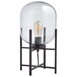 Amazon Brand - Remache moderno metal industrial soporte lámpara de mesa con foco - 9 x 9 x 18,5 pulgadas, negro mate con visualización de vidrio transparente