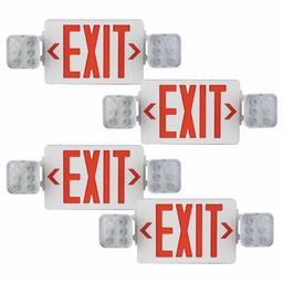 AmazonCommercial Emergency Light Exit Sign, 4-Pack, Exit Combo with Battery Backup, 2 LED Adjustable Heads