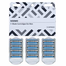 Amazon Brand - Solimo 3-Blade Razor Refills for Men with Dual Lubrication, 12 Cartridges (Fits Solimo Razor Handles only)