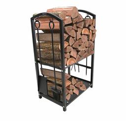 AmazonBasics - Soporte de leña para interiores y exteriores con accesorios para chimenea