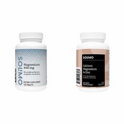 Amazon Brand - Solimo Magnesium 400 mg, 120 Tablets, Four Month Supply (Packaging May Vary) & Solimo Calcium, Magnesium & Zinc, Calcium 1000 mg, Magnesium 400mg, Zinc 15mg per Serving
