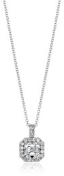 Platinum-Plated Sterling Silver Asscher-Cut Swarovski Zirconia Halo Pendant (1.5 cttw), 16