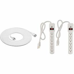 AmazonBasics Extension Cord - 20 feet - US - White & 6-Outlet Surge Protector Power Strip 2-Pack, 200 Joule