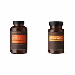 Amazon Elements Super Omega-3, Natural Lemon Flavor, 1280 mg per Serving (2 Softgels), 120 Softgels & Vitamin D3, 5000 IU, 180 Softgels, 6 Month Supply