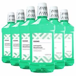 Solimo Amazon Brand Antiseptic Mouthwash, Mint Flavor, 1 Liter (Pack of 6)