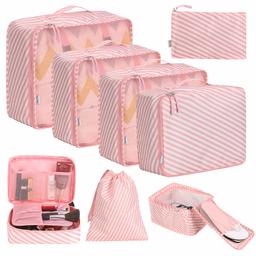 Eono by Amazon - Lot de 8 Sac Organiseurs de Bagage, Sacs Rangement de Valise Voyage, Organisateurs de Voyage Cube, Packing Cubes pour Les vêtements, Chaussures et cosmétiques,,Motif À Rayures