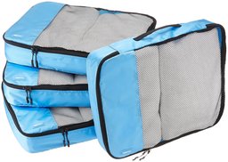 AmazonBasics 4 Piece Packing Travel Organizer Cubes Set - Large, Sky Blue