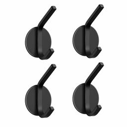 UMI. Essential Hooks, Self-Adhesive, Black, Set of 4, Stainless Steel Clothes Hooks, Towel Hooks, No Drilling Required for Door, Bathroom, Shower