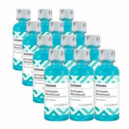 Amazon Brand - Solimo Antiseptic Mouthwash, Blue Mint, 3.2 Fl Oz (Pack of 12)