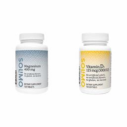 Amazon Brand - Solimo Magnesium 400 mg, 120 Tablets, Four Month Supply (Packaging May Vary) & Solimo Vitamin D3 125 mcg (5000 IU), 150 Softgels, Five Month Supply (Packaging May Vary)