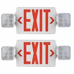 AmazonCommercial señal de salida de luz de emergencia, combo de salida con batería de respaldo, 2 cabezales ajustables LED, Paquete-de-2