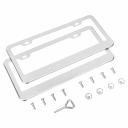 AmazonBasics Stainless Steel License Plate Frame Pair with Screw Caps - 2-Hole, 12.2'' x 6.3'', Silver