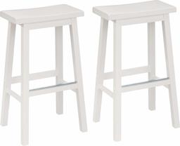 AmazonBasics Classic Solid Wood Saddle-Seat Kitchen Counter Stool with Foot Plate 29 Inch, White, Set of 2
