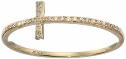 Amazon Collection Anillo de Cruz Lateral de Oro Amarillo de 10 Quilates con Detalles de Diamante
