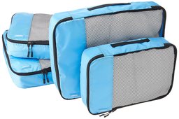 AmazonBasics 4 Piece Packing Travel Organizer Cubes Set - 2 Medium and 2 Large, Sky Blue