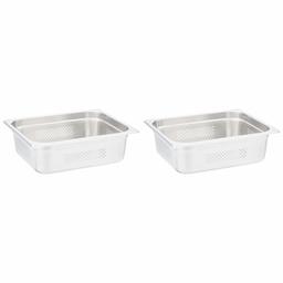 AmazonCommercial - Mesa de vapor perforada de acero inoxidable de 1/2 tamaño profundo, calibre 22, paquete de 2, 1/2 Size x 4