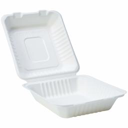 Basics Compostable Clamshell Hinged Food Container, 8.66 x 8.07 x 3 Inches, 200 Containers