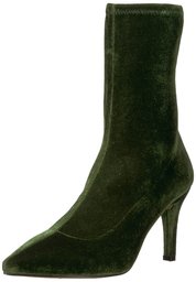 The Fix Becca Pointed Toe Sock-Style Ankle Boot Stivaletto, Velluto Elasticizzato Verde Oliva, 4 UK
