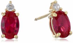 18K Yellow Gold Plated Sterling Silver Created Ruby Stud Earrings