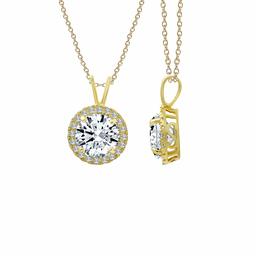 [アマゾンコレクション] Amazon Collection 14Kイエローゴールド 7mmラウンド ホワイトのスワロフスキージルコニア ハローダングリングダブルベイルペンダント ペンダント JEP13628_5NNCL00A100
