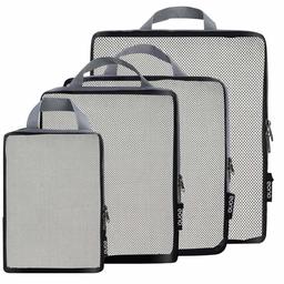 Eono by Amazon - Organiseurs de Bagage, Bagage Sac Compression pour Voyage Maquillqage Vêtement, Sac Organisateur Rangement de Valise, Compression Packing Cubes, Net, 4 Set