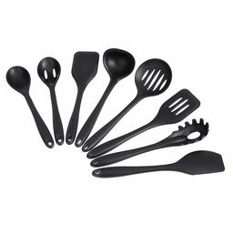 AmazonCommercial Non-Stick Heat Resistant Silicone Cooking Utensil Set, Set of 8 Utensils, Black