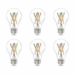 AmazonBasics 60W Equivalent, Clear, Soft White, Dimmable, CEC Compliant, A19 LED Light Bulb | 6-Pack