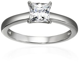 Platinum-plated Sterling Silver Princess-Cut Solitaire Ring made with Swarovski Zirconia (1 cttw), Size 9