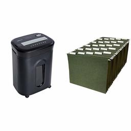 AmazonBasics 15-Sheet Cross-Cut Paper, CD Credit Card Office Shredder & Hanging Organizer File Folders - Letter Size, Green, 25-Pack