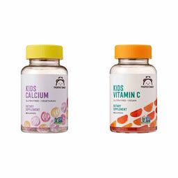Amazon Brand - Mama Bear Kids Calcium, 60 Gummies, 200 mg Calcium per Serving (2 Gummies) & Mama Bear Vegan Kids Vitamin C, 60 Gummies, 125 mg Vitamin C per Gummy