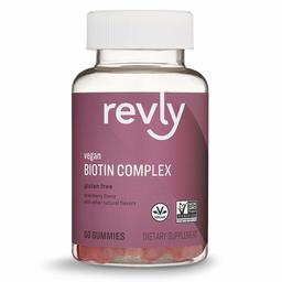 Amazon Brand - Revly Vegan Biotin Complex - Hair, Skin, Nails - 60 Gummies (2,500 mcg Biotin per serving, with Vitamin C & E), Gluten Free, Non-GMO