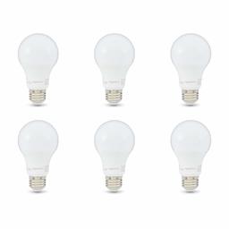 AmazonBasics 60W Equivalent, Clear, Soft White, Non-Dimmable, 10,000 Hour Lifetime, A19 LED Light Bulb | 6-Pack (Renewed)