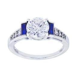[Find] Amazon Collection Rhodium Plated suta-ringusiruba-kuriakyu-bikkuzirukonia & Synthetic Sapphire Ring, Size 9 