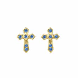[アマゾンコレクション] Amazon Collection 14Kイエローゴールド マイクロパヴェ 小クロス ファンシーブルースワロフスキージルコニア スタッドピアス 両耳用スタッドピアス JEE13580_5NNFB00A100
