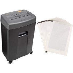 AmazonBasics 17-Sheet Cross-Cut Paper Shredder with Pullout Basket and Shredder Sharpening & Lubricant Sheets (Pack of 12) Bundle