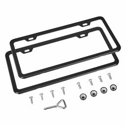 AmazonBasics Matte Aluminum License Plate Frame Pair with Screw Caps - 2-Hole, 12.2'' x 6.3'', Black