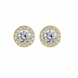 [アマゾンコレクション] Amazon Collection 14Kイエローゴールド マイクロパヴェ5.5mm ラウンドカット ホワイトスワロフスキージルコニア ハロースタッドピアス 両耳用スタッドピアス JEE13598_5NNCL00A100