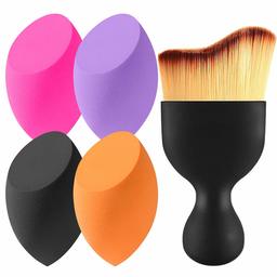 EONO Essential 4+1 Piezas Esponjas & Cepillo de Contorno Profesional, sin Látex, Uso Seco y Húmedo, fürdie Grundierung, Lotion, Creme und Puder, Multicolor