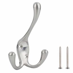 AmazonBasics Tri-Prong Coat Hook, 5-pack Tri-Prong Satin Nickel