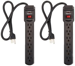 Amazon Basics – Protector contra sobretensiones de 6 Salidas, 2 Unidades, 200 Julios (renovado), Blanco, 61 cm