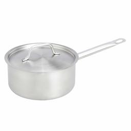 AmazonCommercial - Cacerola de acero inoxidable con revestimiento de aluminio, lados rectos y tapa, 2,8 l