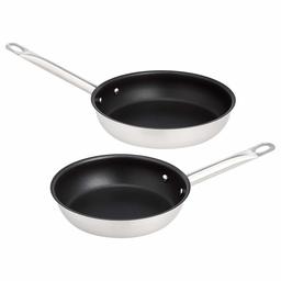 AmazonCommercial - Conjunto de 2 frigideiras antiaderentes de aço inoxidável com revestimento de alumínio e superfície antiaderente, 20 cm e 24 cm