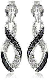 Sterling Silver Ribbon Black and White Diamond Earrings (1/5 cttw, I-J Color, I2-I3 Clarity)