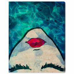 Amazon Brand – Rivet Red Lips in the Blue Water Print Wall Art Decor, 20